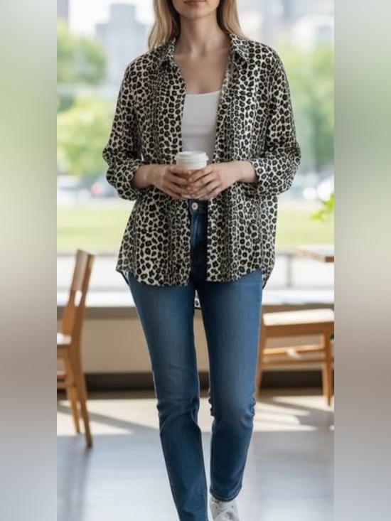Harmony and Vine Tops - Leopard Print Button-Down Shirt - Black & White Harmony and Vine size M